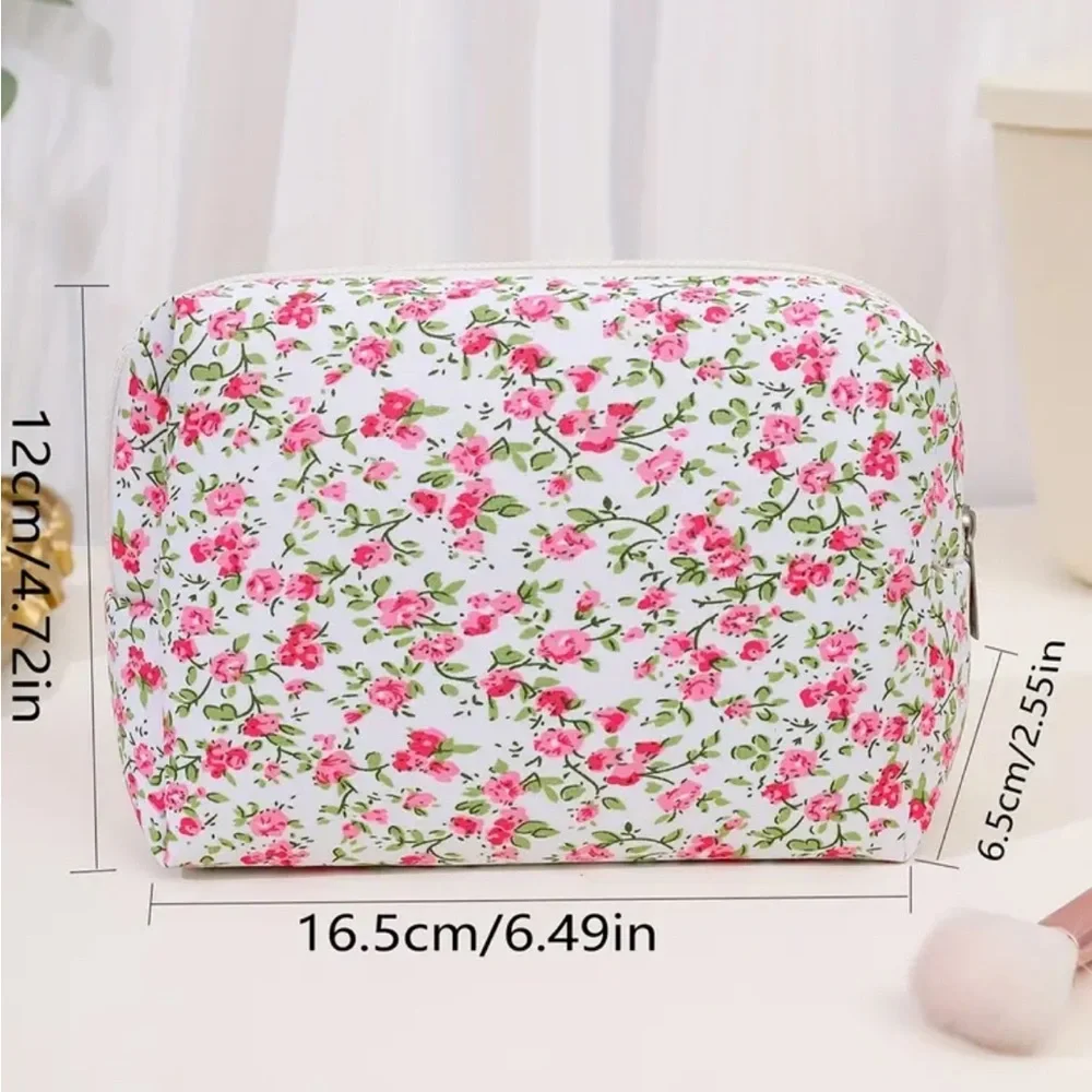 Black Red Floral Makeup Bag